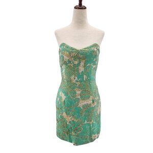 Milly of New York Womens 4 Dress Mini Wool Blend Green Gold Metallic Cocktail